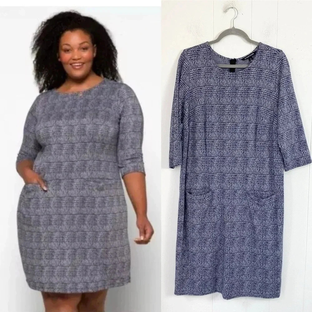 41 Hawthorn Navy and White Textured Shift Midi Dress